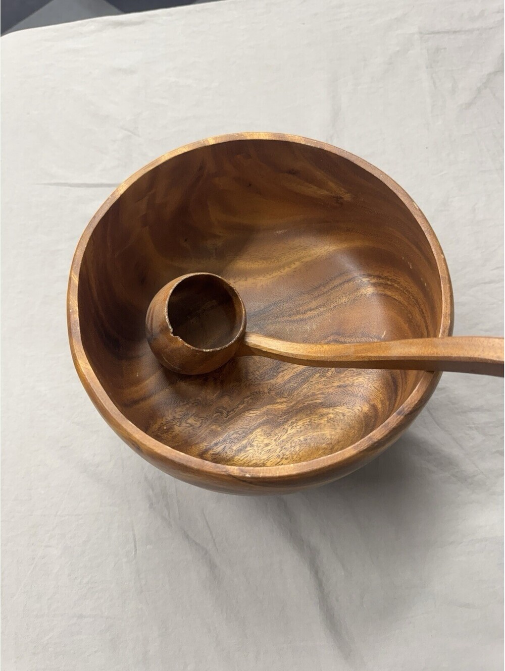 Vintage Monkey Pod Philippines Bowl, Stand And Ladle - Picture 2 of 10
